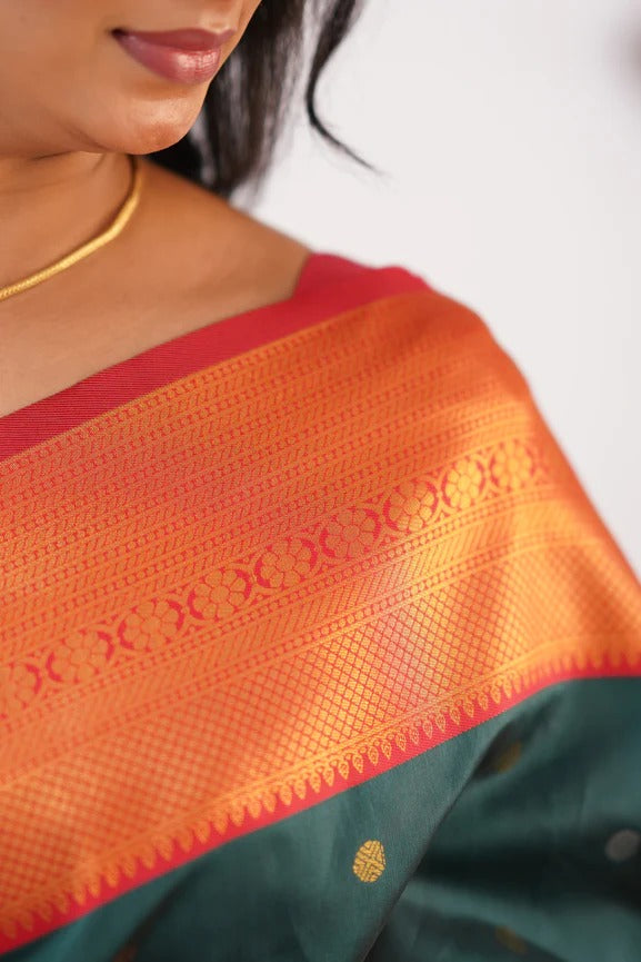 GoldEdge: Banarasi Silk Saree with Copper Zari And Statement Jacquard Border