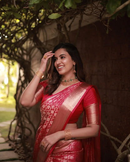 Runglory Elegant Pink Kanjivaram Silk Saree