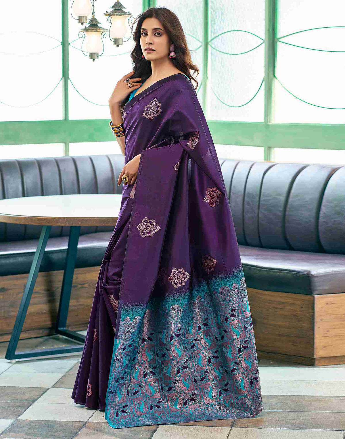 Runglory Royal Rhapsody Purple and Blue Silk Saree-Minimum Qty -10 Pic