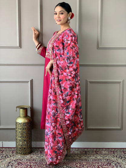 Floral Handwork Chanderi Kurta Payjam Set With Dupatta-Minimum Qty -10 Pic