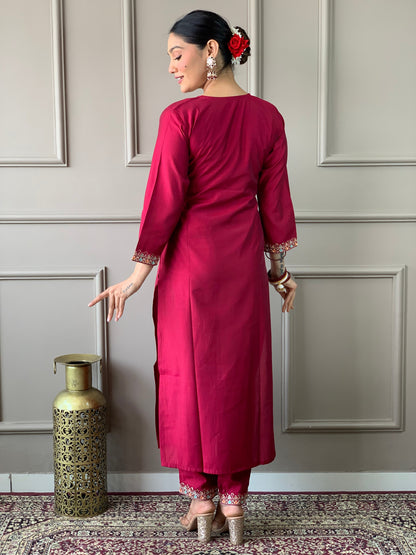 Floral Handwork Chanderi Kurta Payjam Set With Dupatta-Minimum Qty -10 Pic