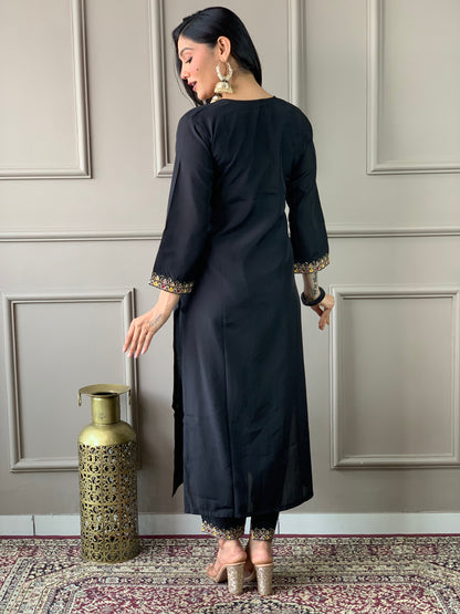Floral Handwork Chanderi Kurta Payjam Set With Dupatta-Minimum Qty -10 Pic