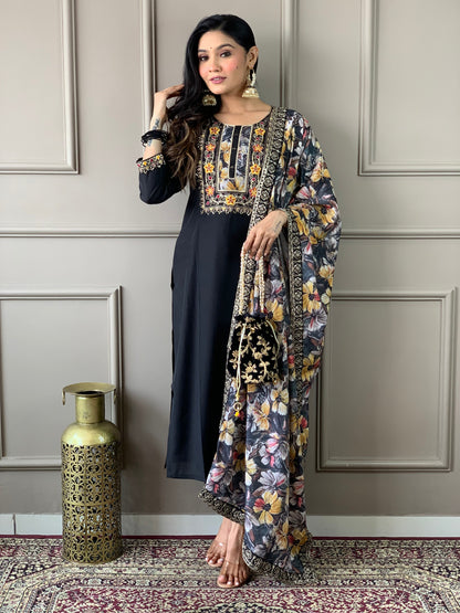 Floral Handwork Chanderi Kurta Payjam Set With Dupatta-Minimum Qty -10 Pic