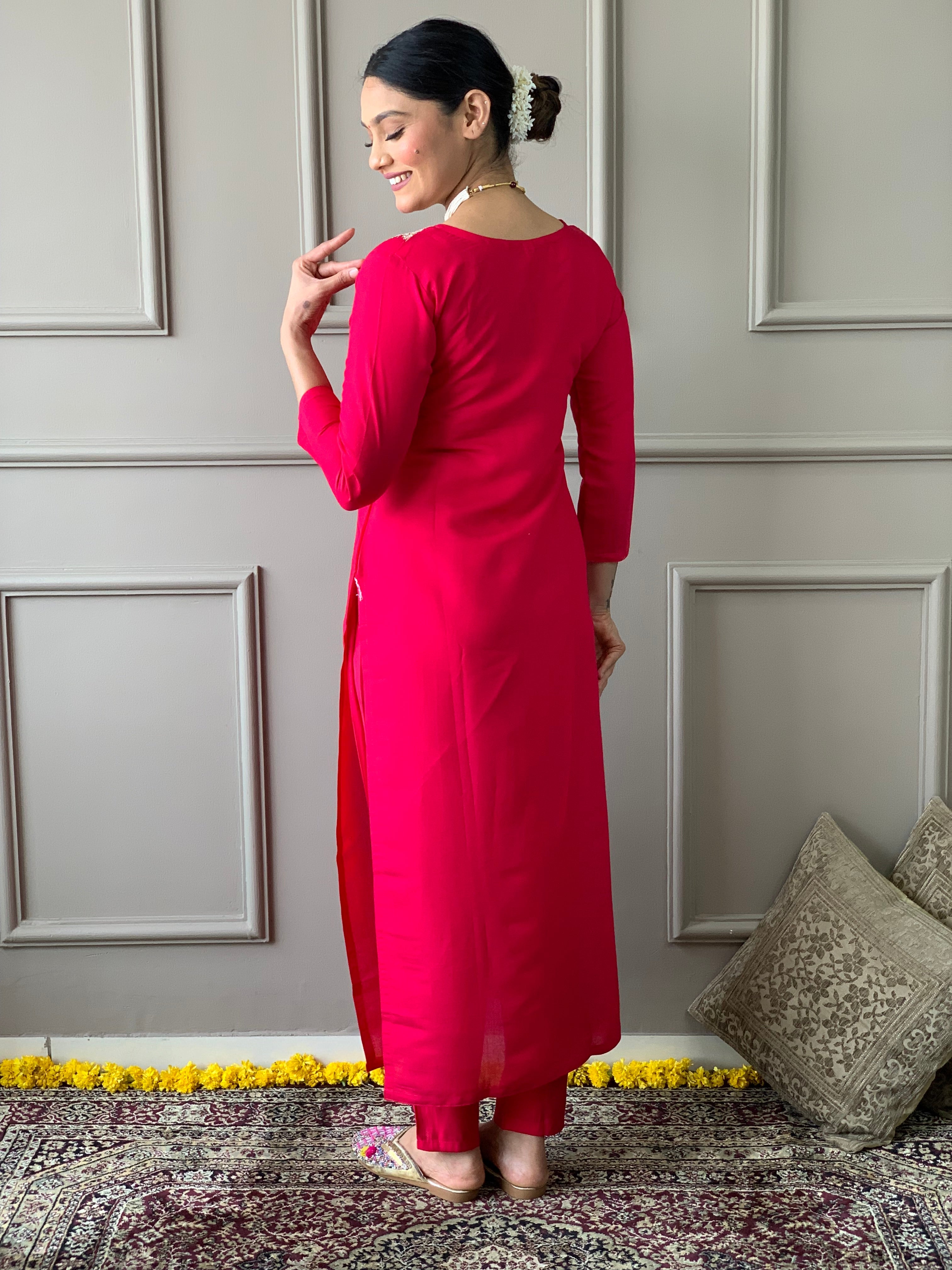 Delicate Handwork Chanderi Kurta Payjam Set With Dupatta-Minimum Qty -10 Pic