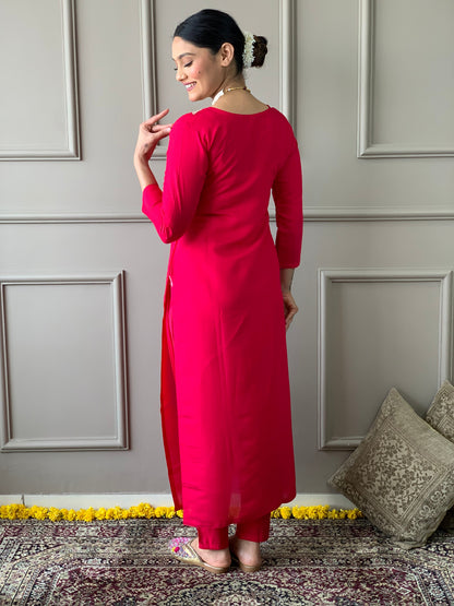 Delicate Handwork Chanderi Kurta Payjam Set With Dupatta-Minimum Qty -10 Pic