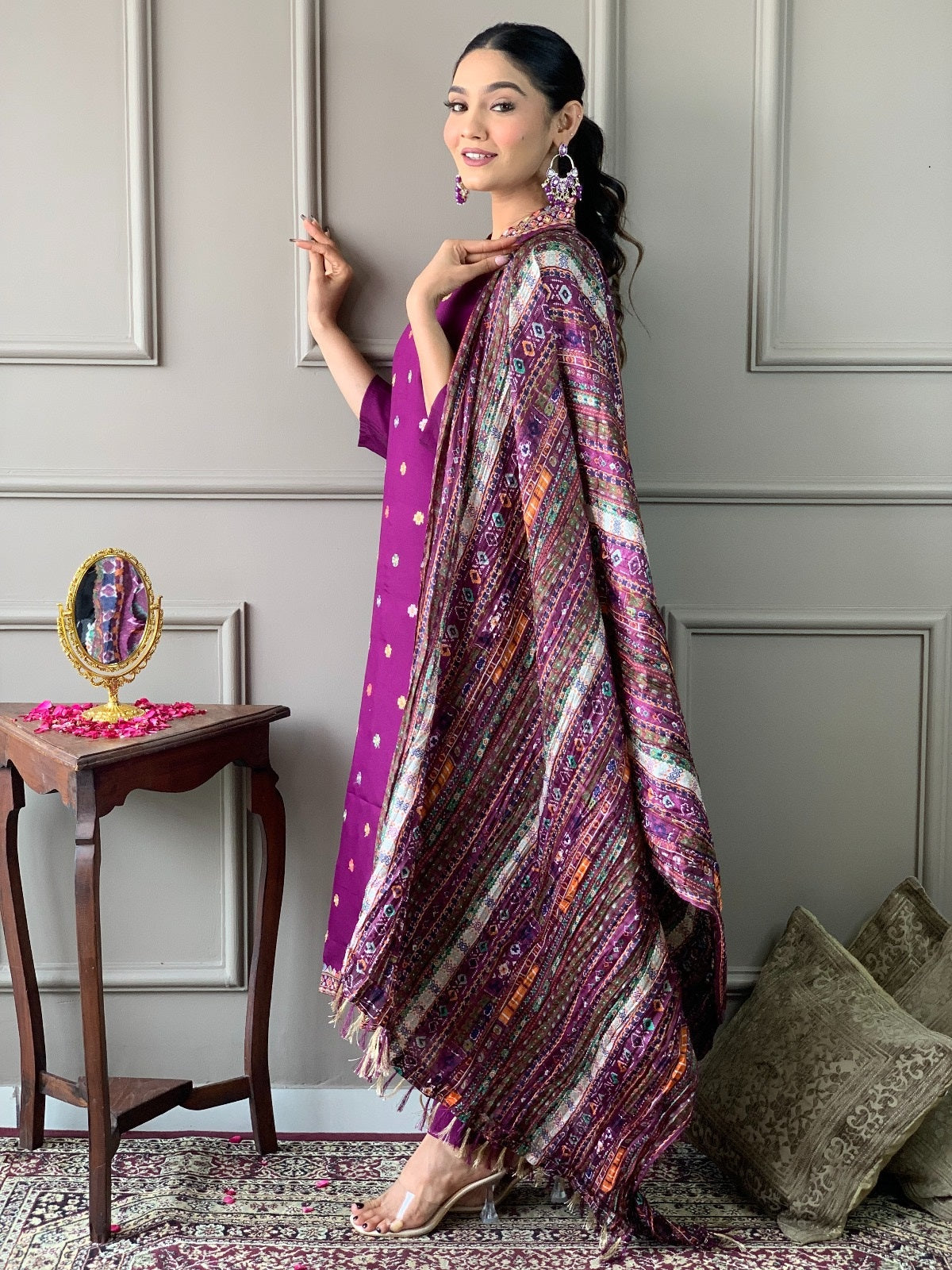 Women Viscose Chanderi Kurta With Pant And Heavy Embroidery Dupata Set-Minimum Qty -10 Pic