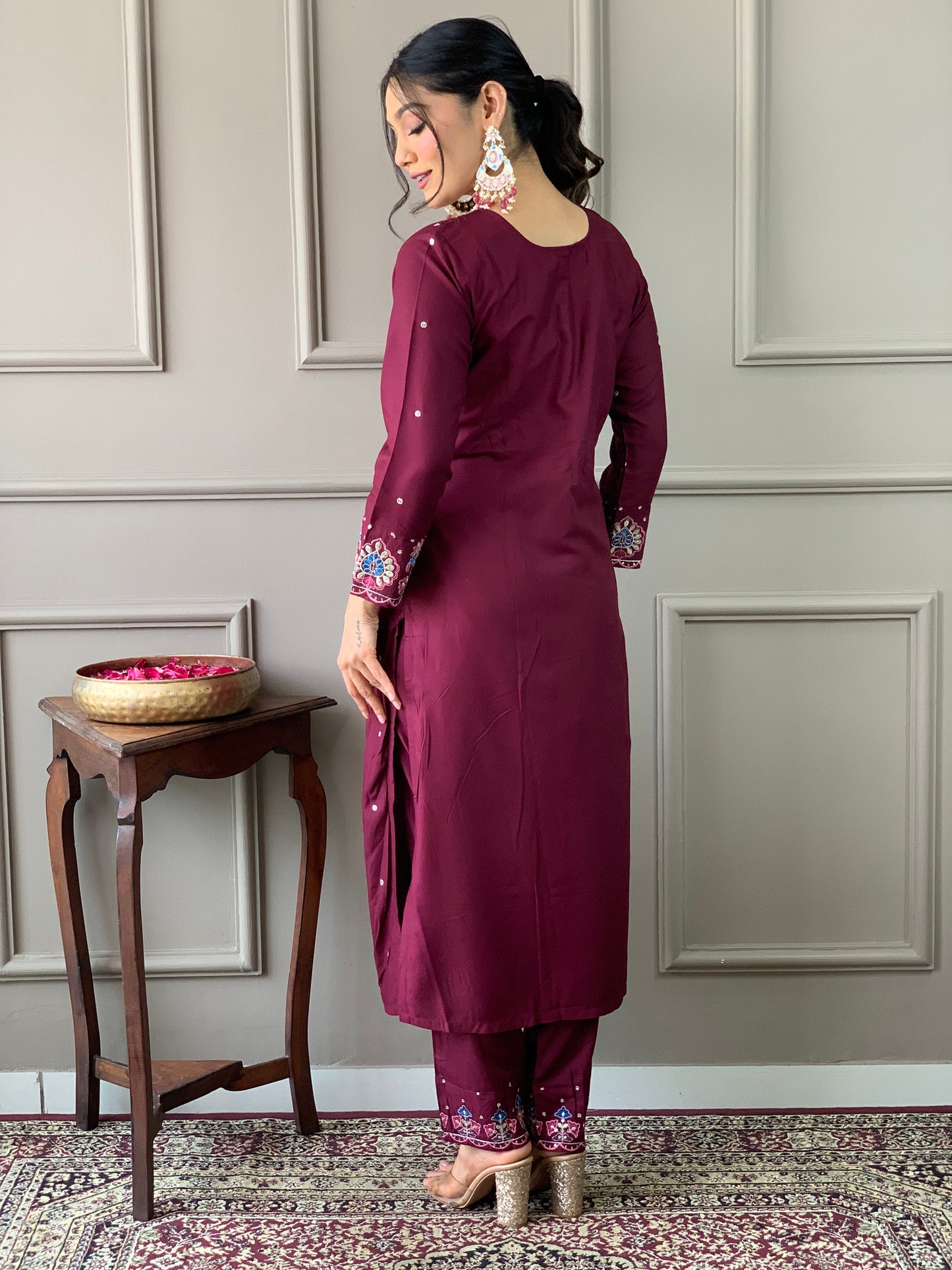 Women Viscose Chanderi Kurta With Pant And Heavy Embroidery Dupata Set
