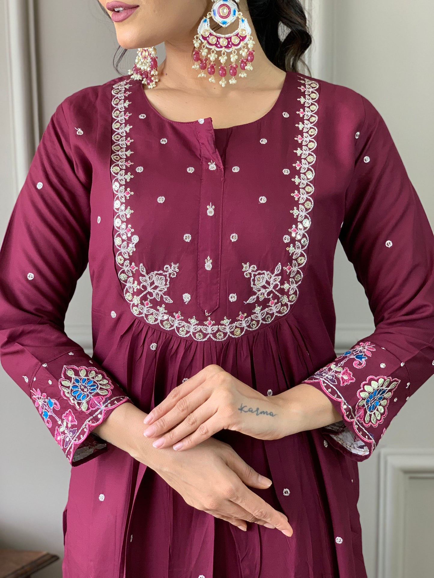 Women Viscose Chanderi Kurta With Pant And Heavy Embroidery Dupata Set