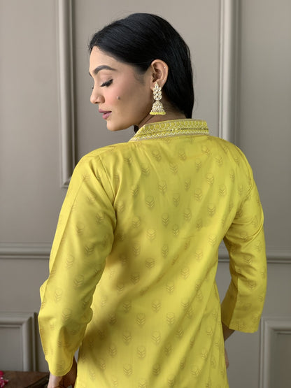 Women Viscose Chanderi Kurta With Pant And Heavy Embroidery Dupata Set