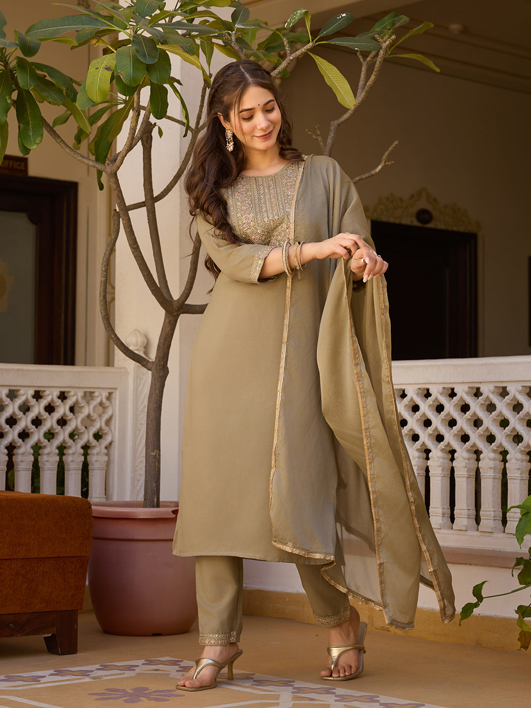 Women Rayon Kurta With Pant And Chinnon Dupata Set-Minimum Qty -10 Pic