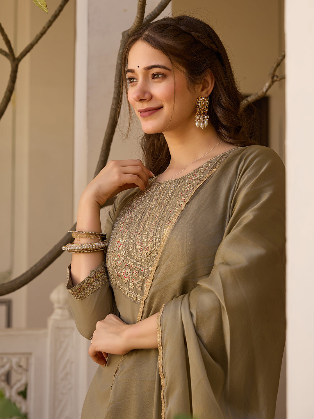 Women Rayon Kurta With Pant And Chinnon Dupata Set-Minimum Qty -10 Pic