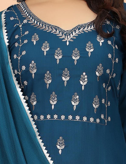 Women's Embroidered Cottan Blend Kurti With Pant & Dupatta Set-Minimum Qty -10 Pic