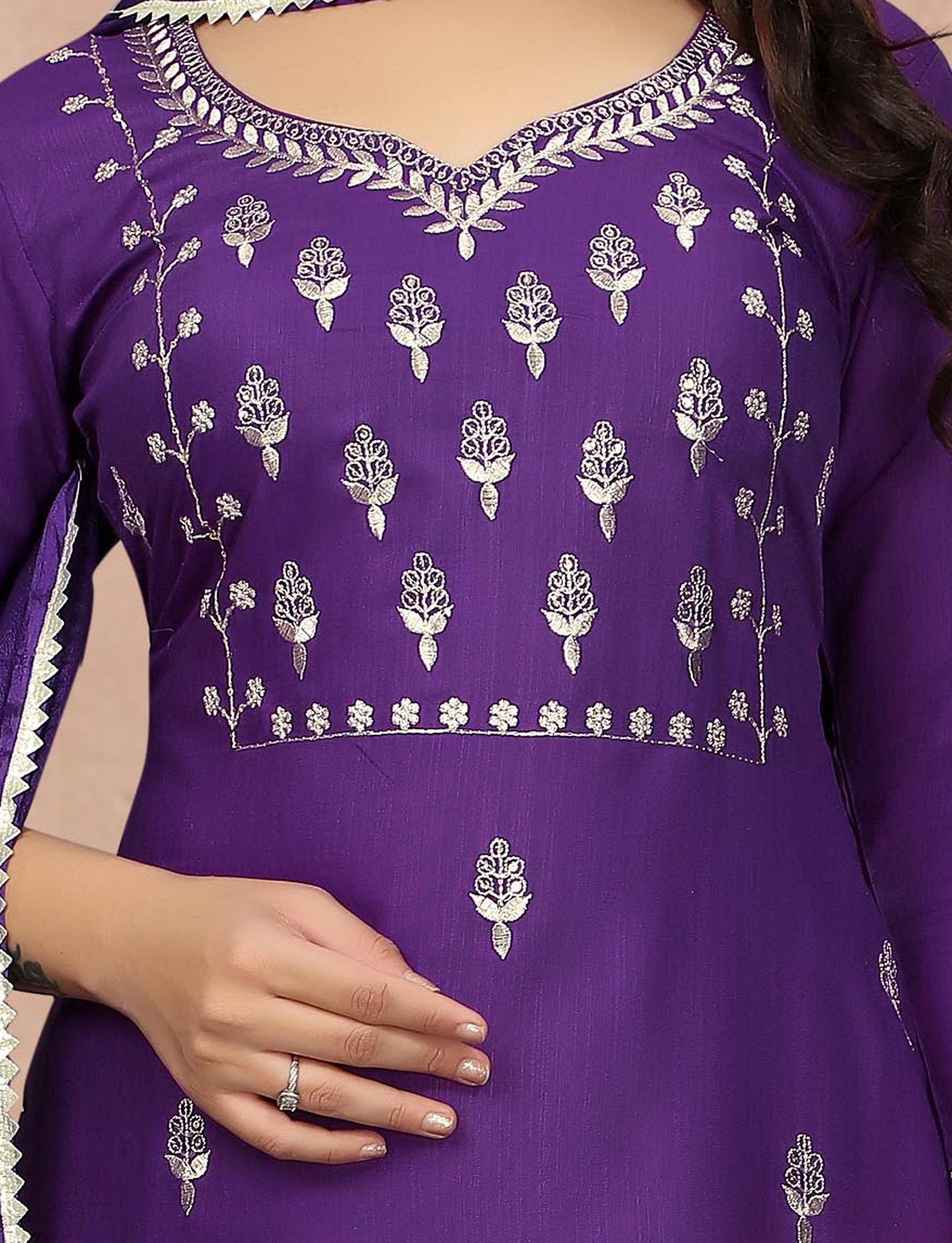 Women's Embroidered Cottan Blend Kurti With Pant & Dupatta Set-Minimum Qty -10 Pic