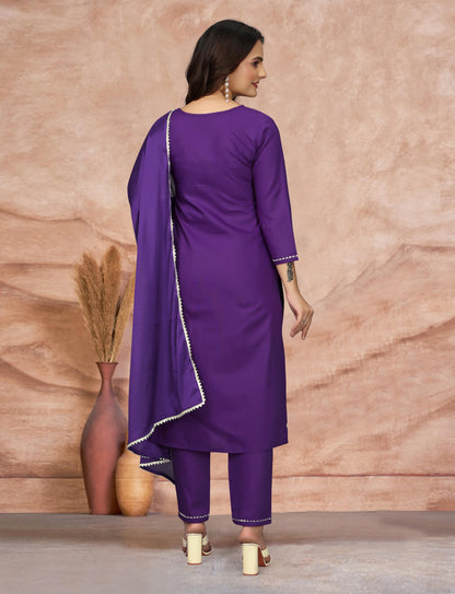 Women's Embroidered Cottan Blend Kurti With Pant & Dupatta Set-Minimum Qty -10 Pic