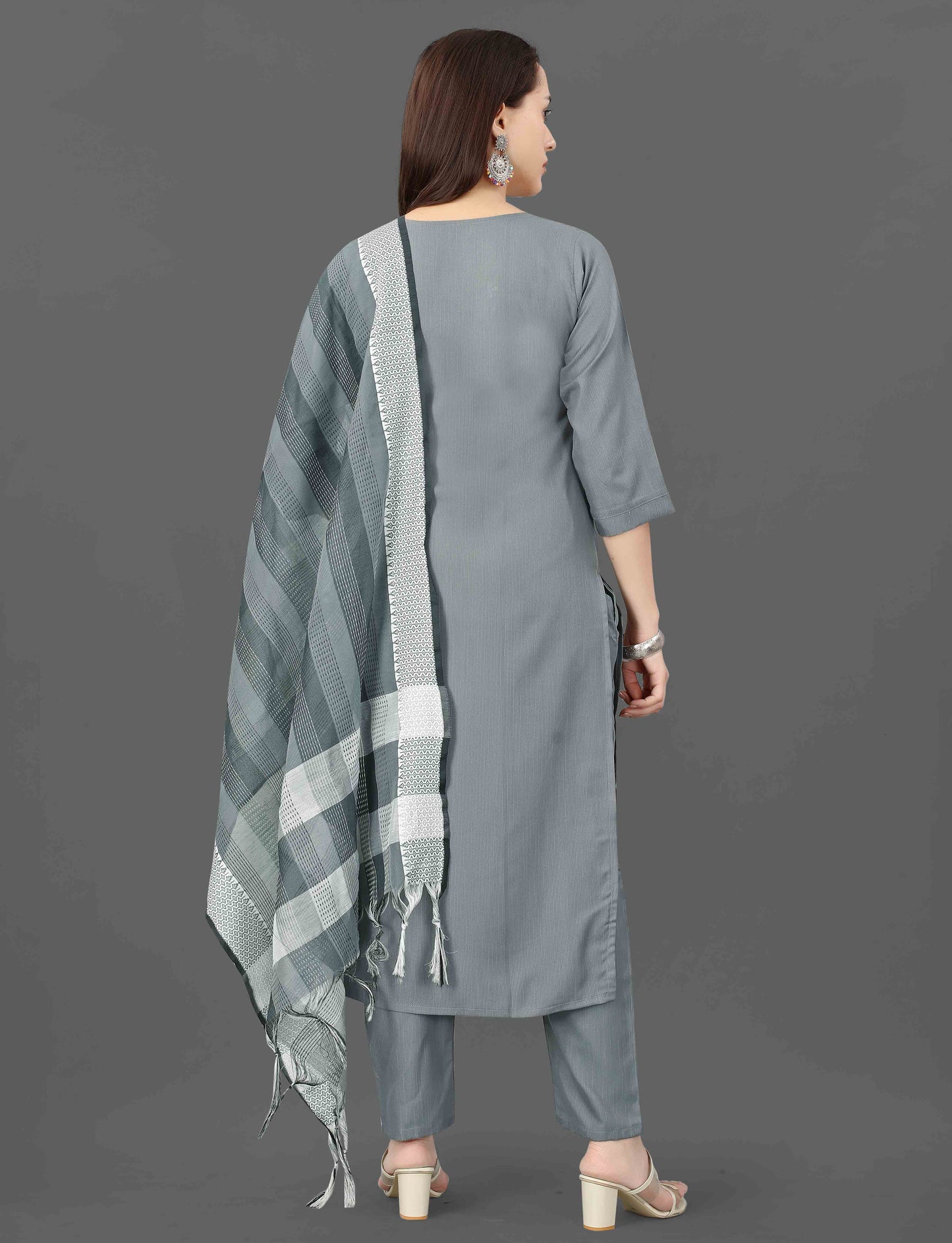 Women's Embroidered Cottan Blend Kurti With Pant & Dupatta Set-Minimum Qty -10 Pic