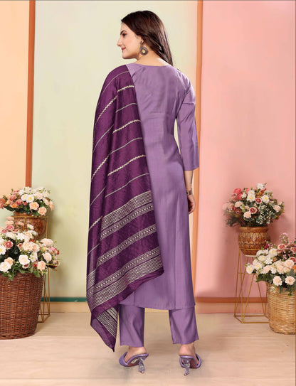 Women's Embroidered Silk Kurti With Pant & Chanderi Dupatta Set-Minimum Qty -10 Pic