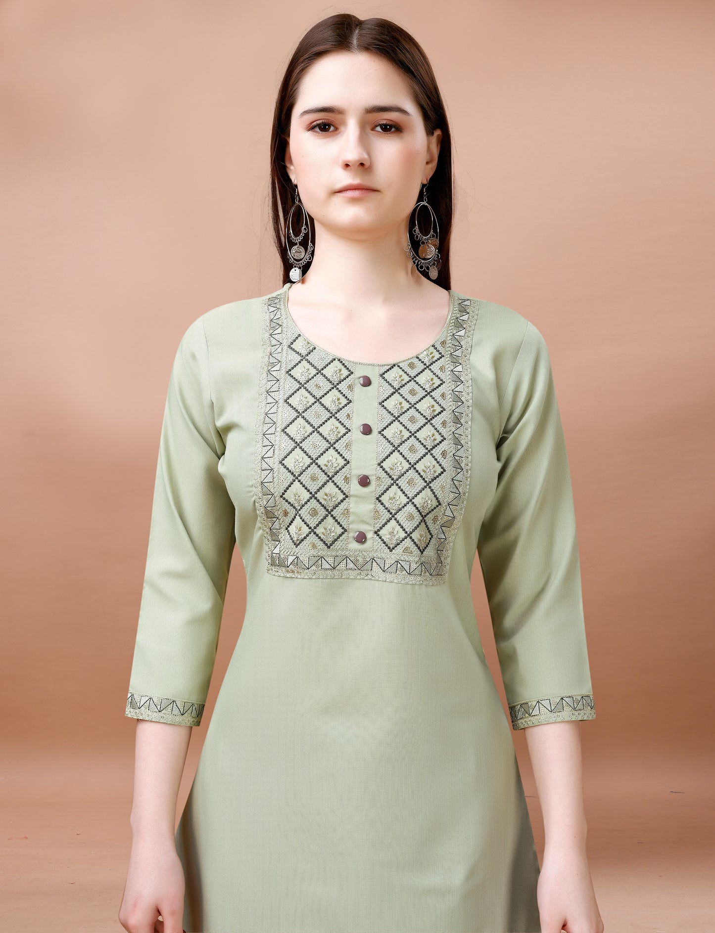 Women's Embroidered Cottan Blend Kurti With Pant & Chanderi Dupatta Set