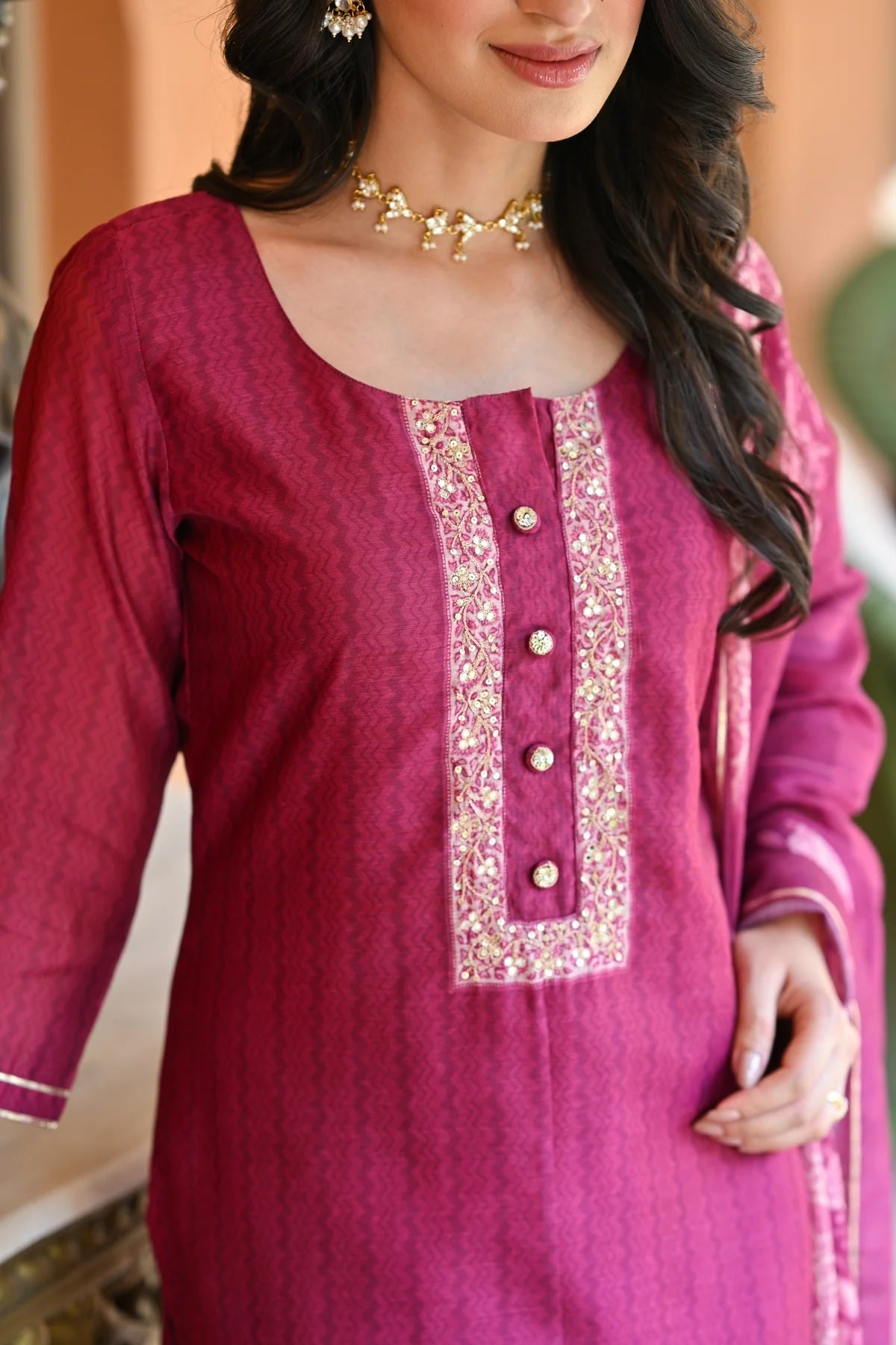 Women's Rayon Slub Embroidered Kurta with Cotton Slub Pant And Chanderi Dupatta Sets
