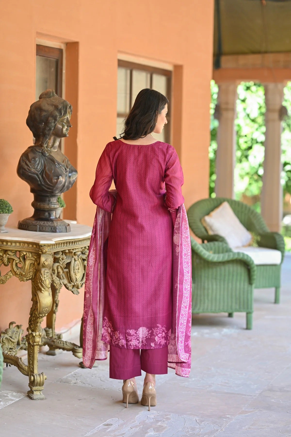 Women's Rayon Slub Embroidered Kurta with Cotton Slub Pant And Chanderi Dupatta Sets