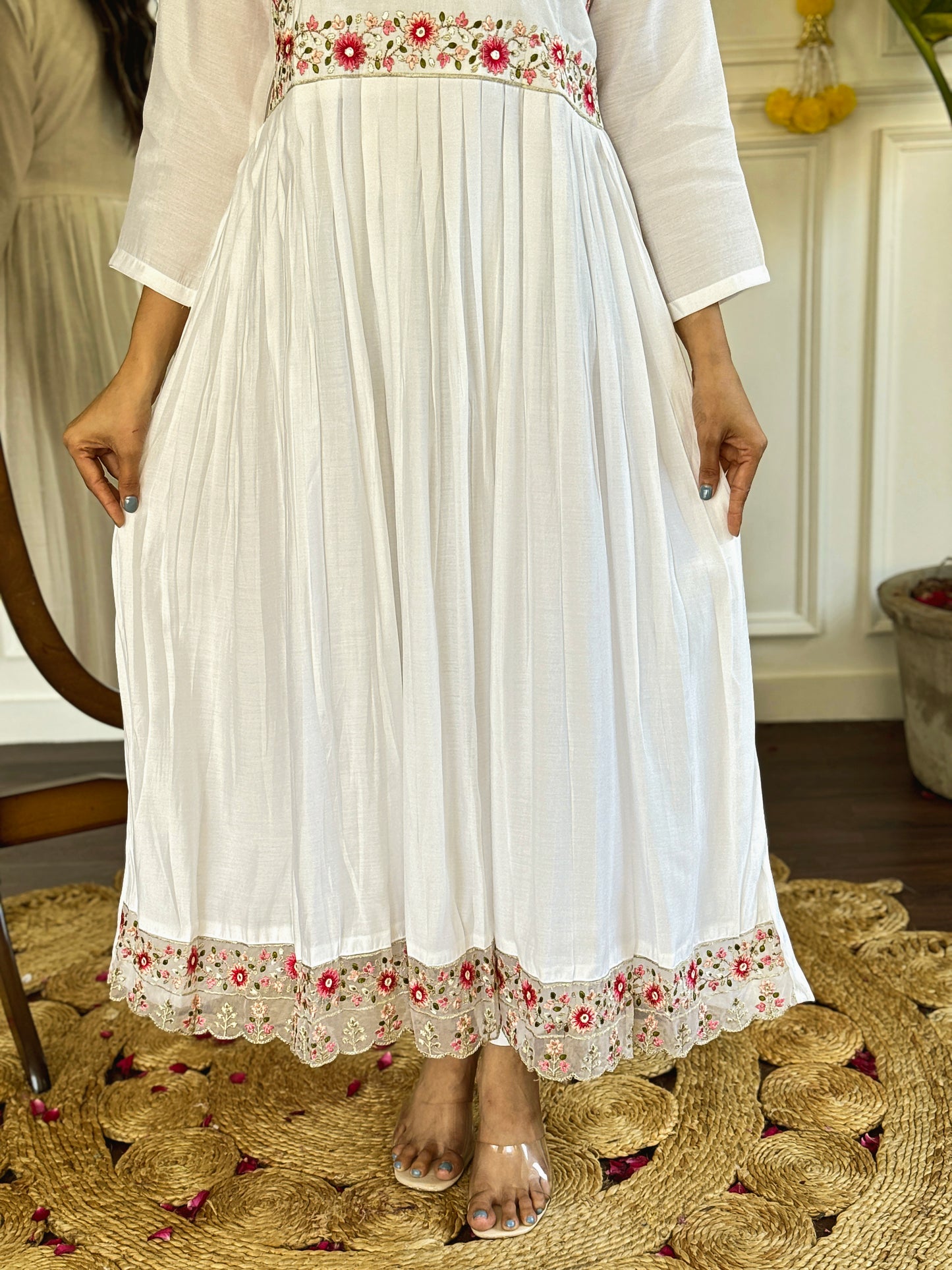 Women Viscose Organza Kurta With Viscose Pant And Jacquard Dupata Set