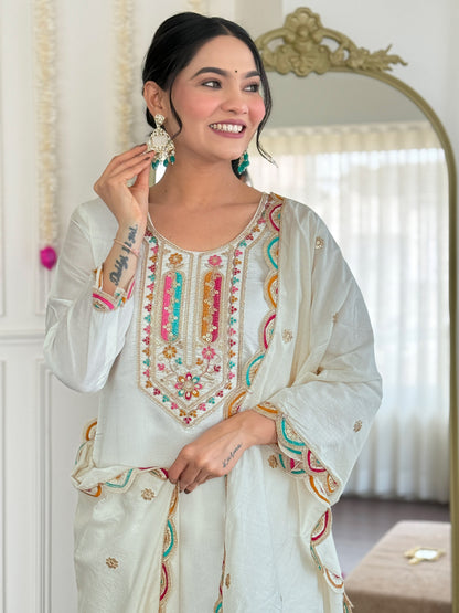 Women Viscose Chanderi Kurta With Viscose Chanderi Pant And Heavy Chanderi Dupata Set-Minimum Qty -10 Pic