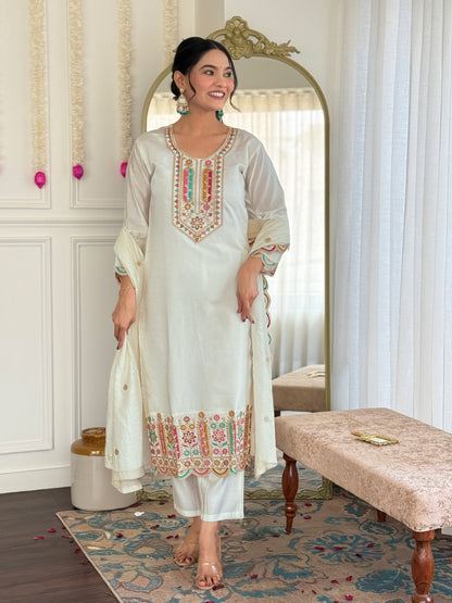 Women Viscose Chanderi Kurta With Viscose Chanderi Pant And Heavy Chanderi Dupata Set-Minimum Qty -10 Pic