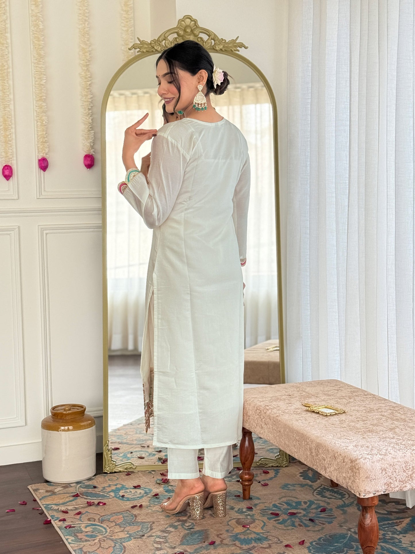 Women Viscose Chanderi Kurta With Viscose Chanderi Pant And Heavy Chanderi Dupata Set-Minimum Qty -10 Pic