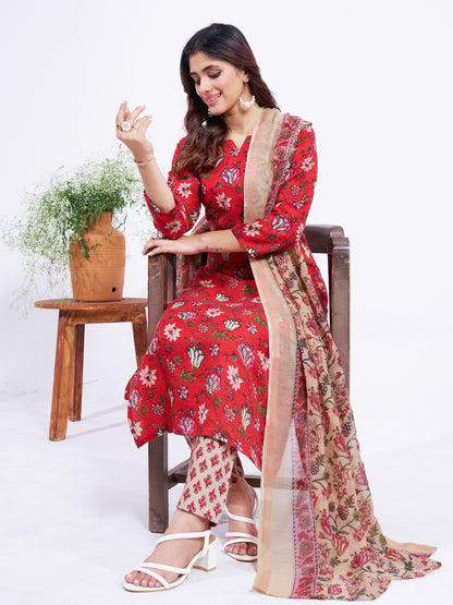 Elegant Ethnic 3-Piece Set - Kurti, Pant And Fancy Dupatta