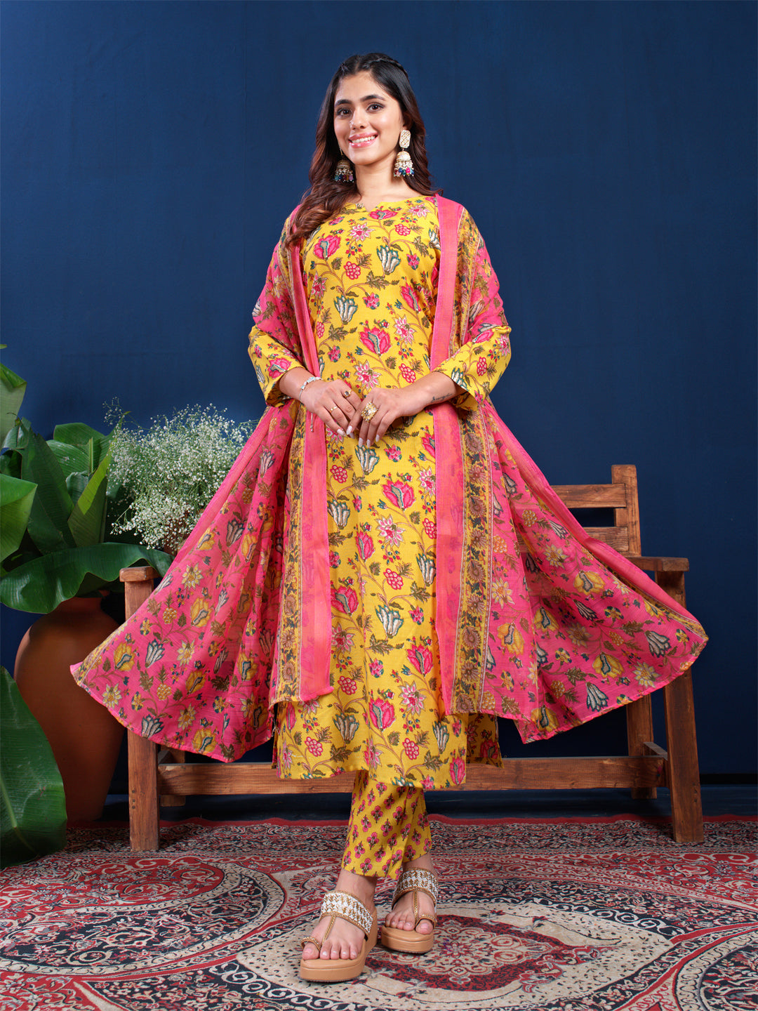 Classic Indian Wear - Kurti Pant with Ornate Dupatta
