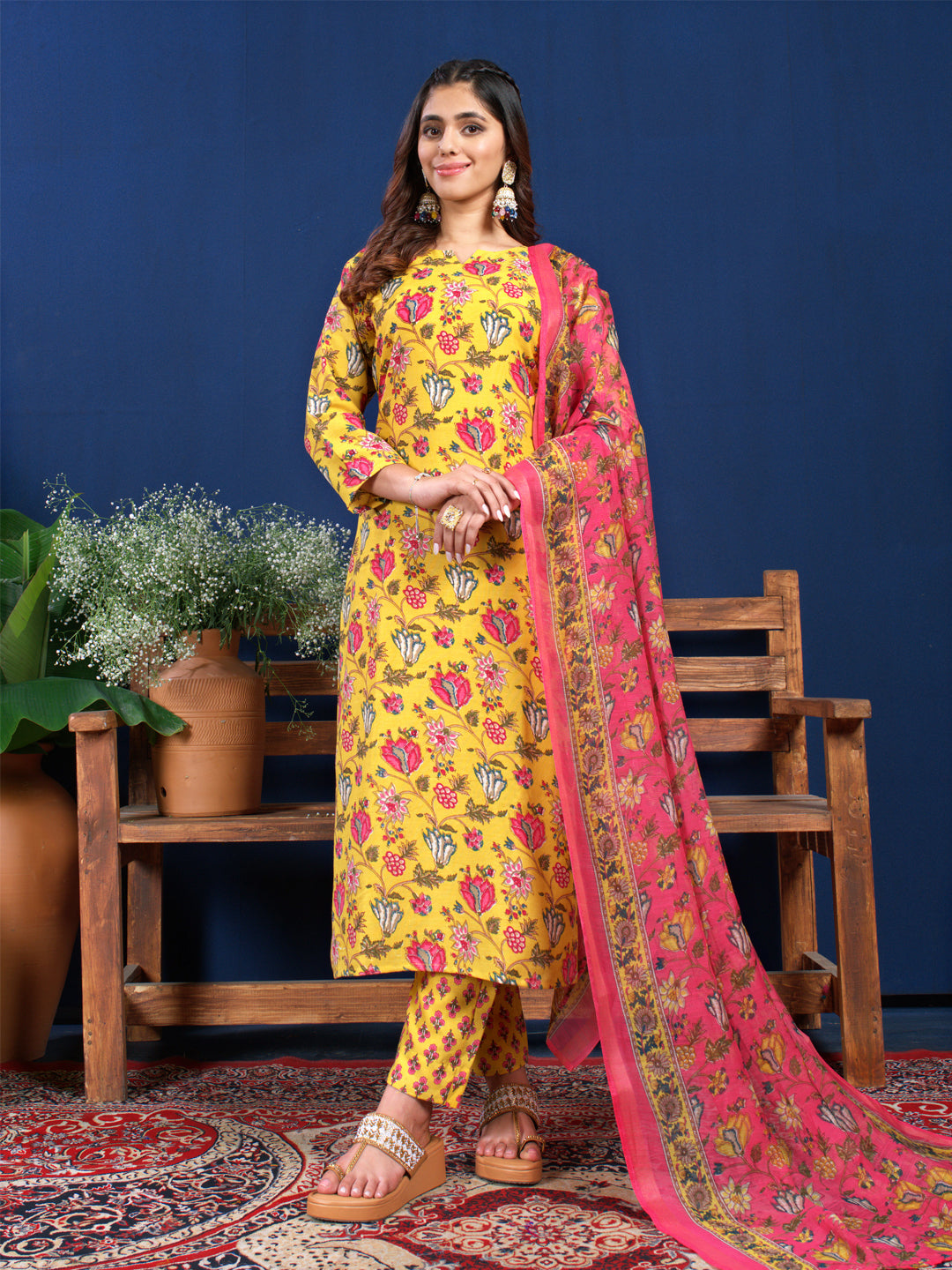 Classic Indian Wear - Kurti Pant with Ornate Dupatta