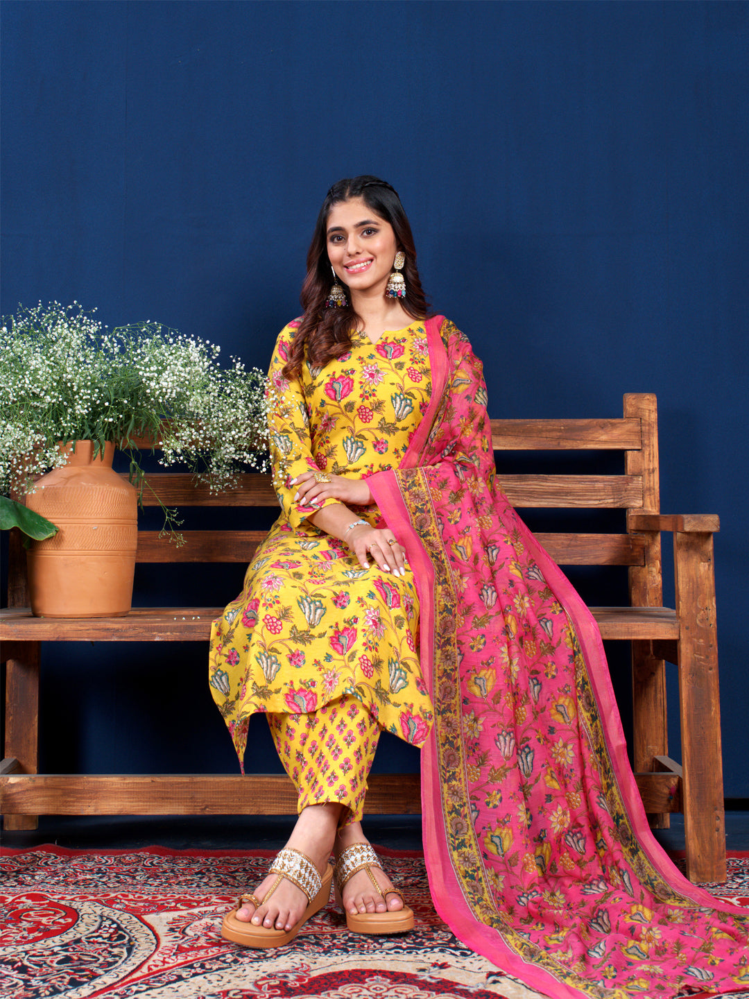 Classic Indian Wear - Kurti Pant with Ornate Dupatta