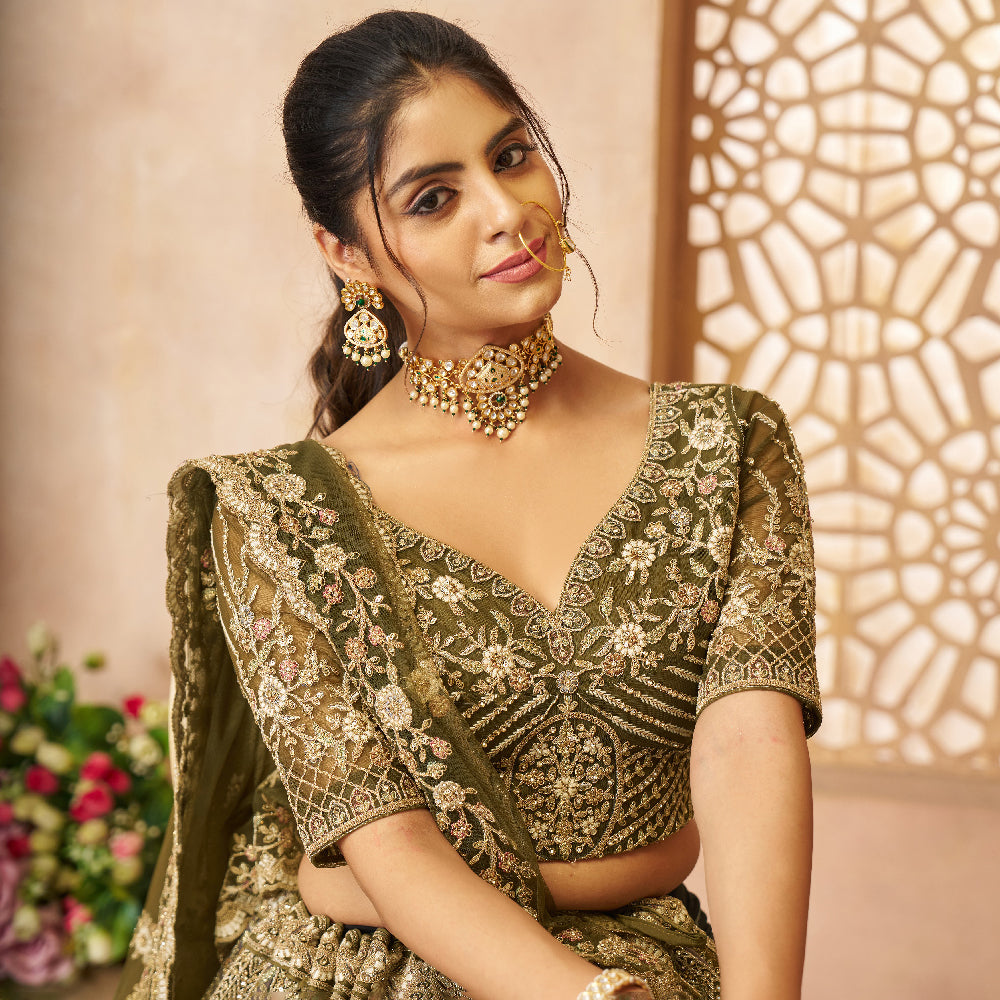 Gorgeous Bridal Lehenga For Mehendi With Thread Work-Minimum Qty -10 Pic
