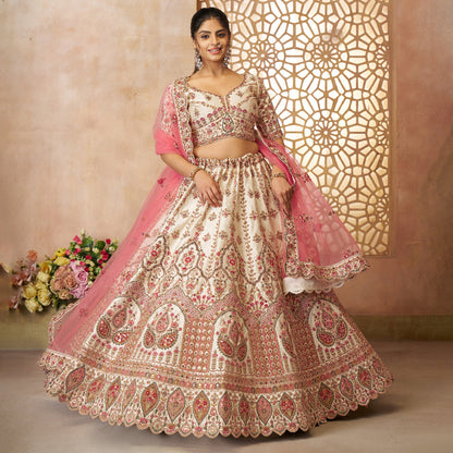 Whimiscal White Imperial Patterned Embroidered Bridal Lehenga-Minimum Qty -10 Pic