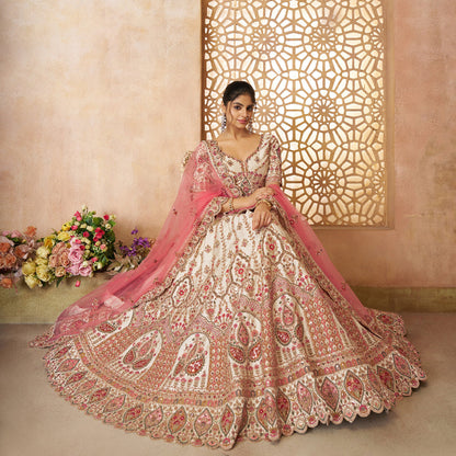 Whimiscal White Imperial Patterned Embroidered Bridal Lehenga-Minimum Qty -10 Pic