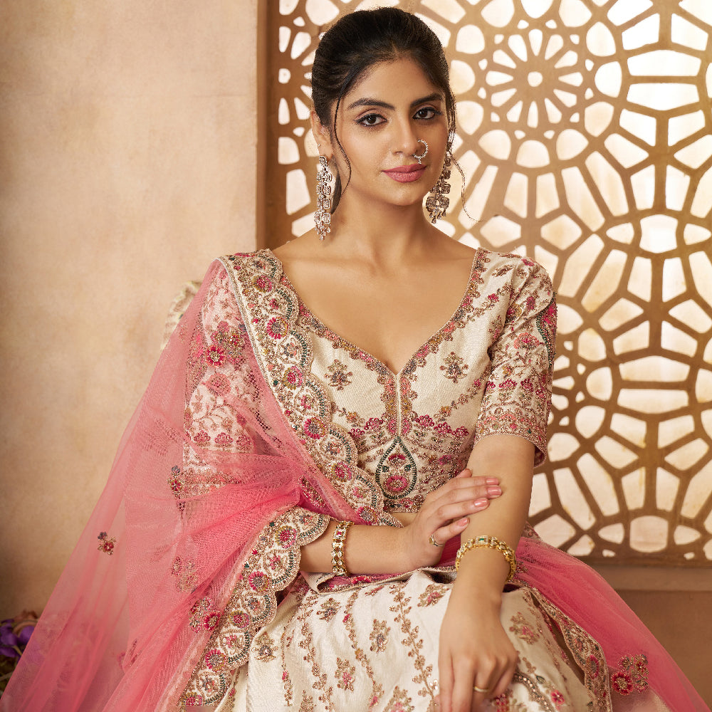 Whimiscal White Imperial Patterned Embroidered Bridal Lehenga-Minimum Qty -10 Pic