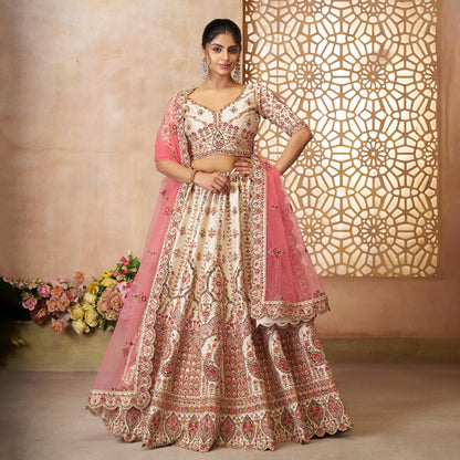 Whimiscal White Imperial Patterned Embroidered Bridal Lehenga-Minimum Qty -10 Pic