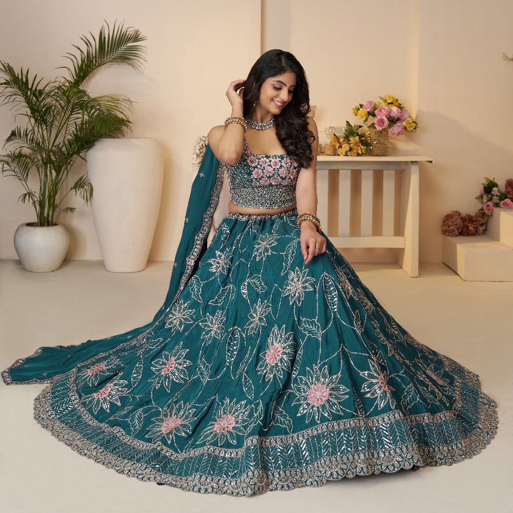 Blue Beauty Bridesmaid Lehenga With Sequin Shine And Floral Grace