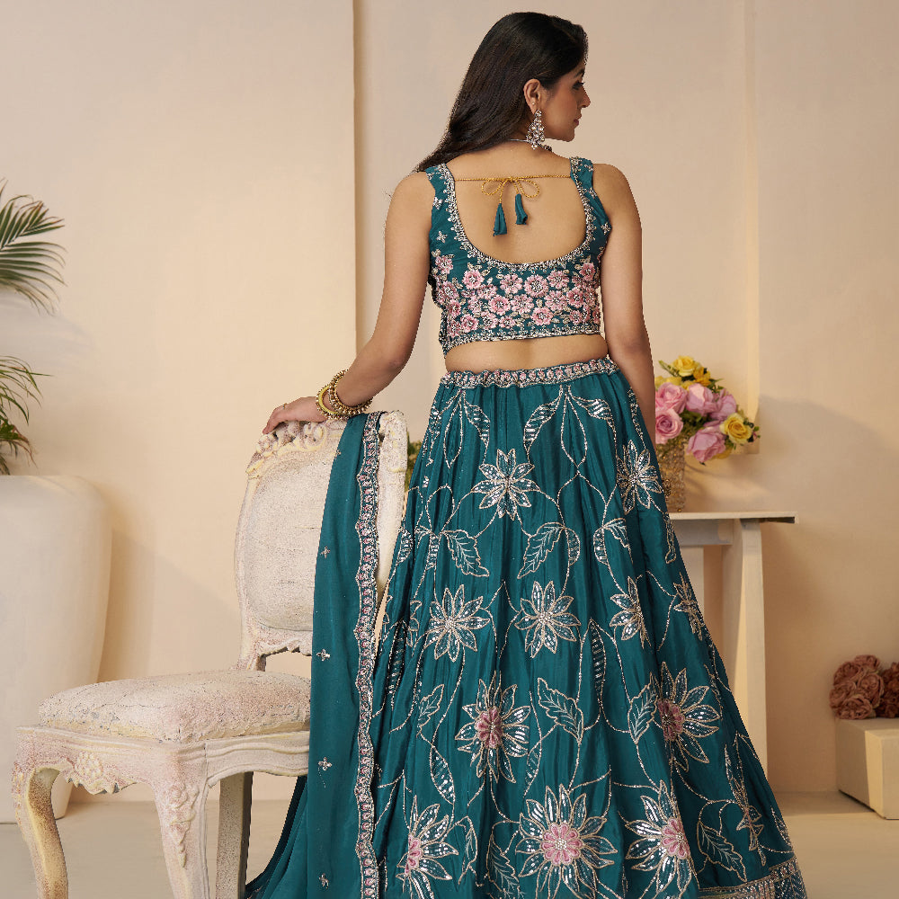 Blue Beauty Bridesmaid Lehenga With Sequin Shine And Floral Grace