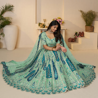 Royal Grandeur Bridal Sky Blue Lehenga With Paisley And Peacock Motifs And Heavy Embroidery-Minimum Qty -10 Pic