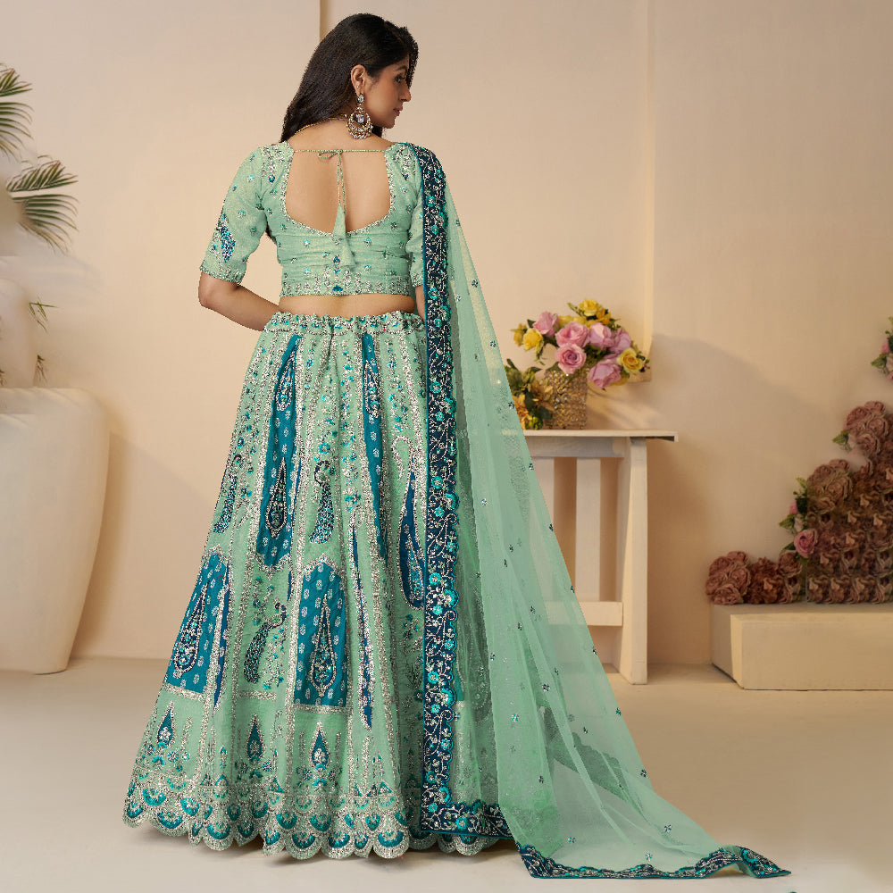 Royal Grandeur Bridal Sky Blue Lehenga With Paisley And Peacock Motifs And Heavy Embroidery-Minimum Qty -10 Pic