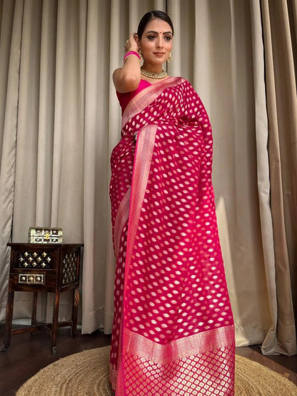 Runglory Elegance in Pink Banarasi Silk Saree