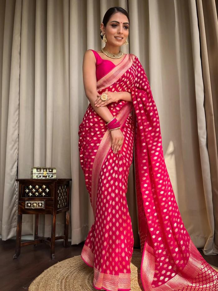 Runglory Elegance in Pink Banarasi Silk Saree