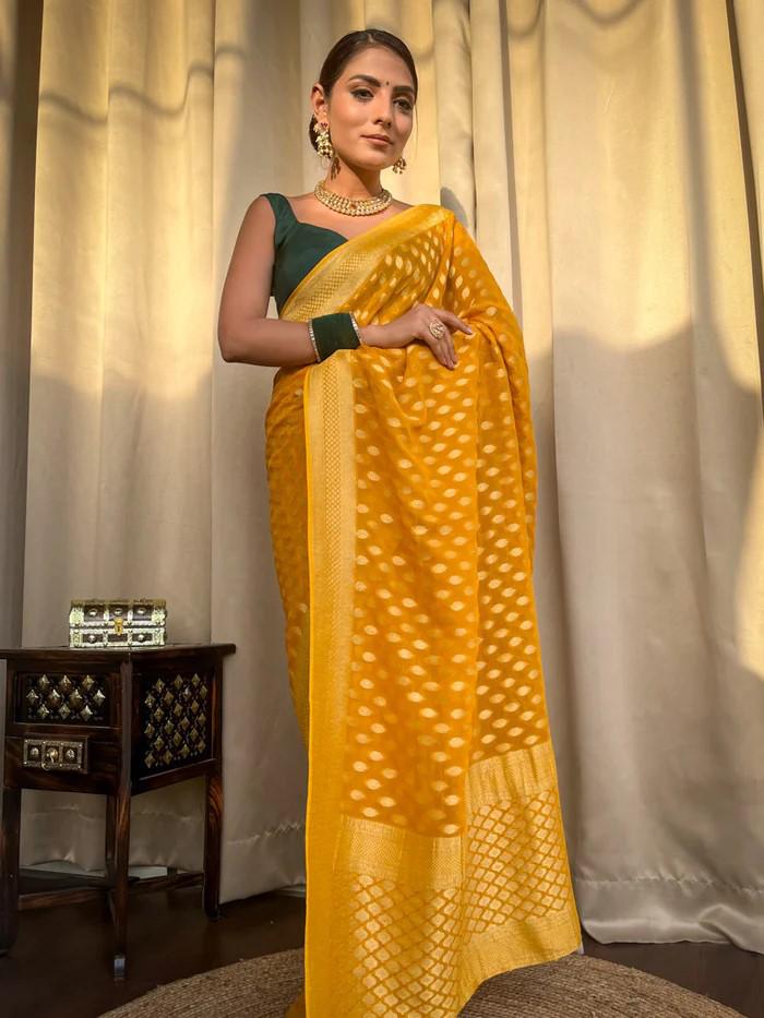 Runglory Golden Glow Banarasi Saree