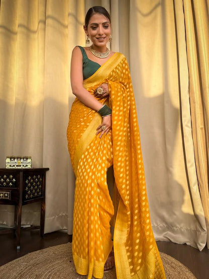 Runglory Golden Glow Banarasi Saree
