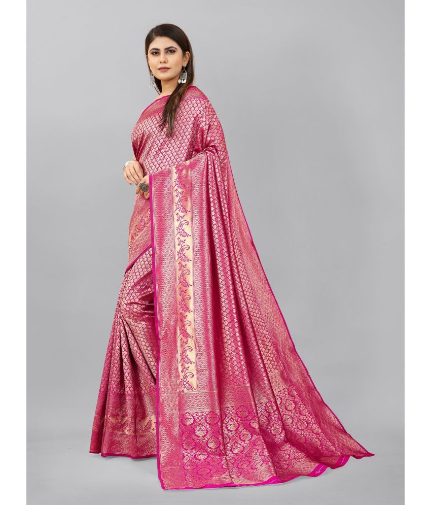 Runglory Elegant Pink Kanjivaram Soft Litchi Silk Saree
