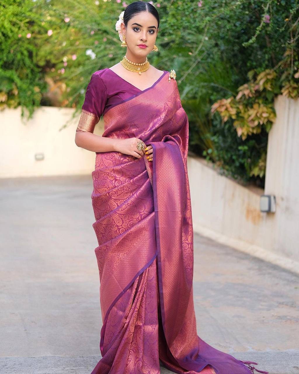 Runglory Royal Purple Wine Woven Kanjivaram Saree