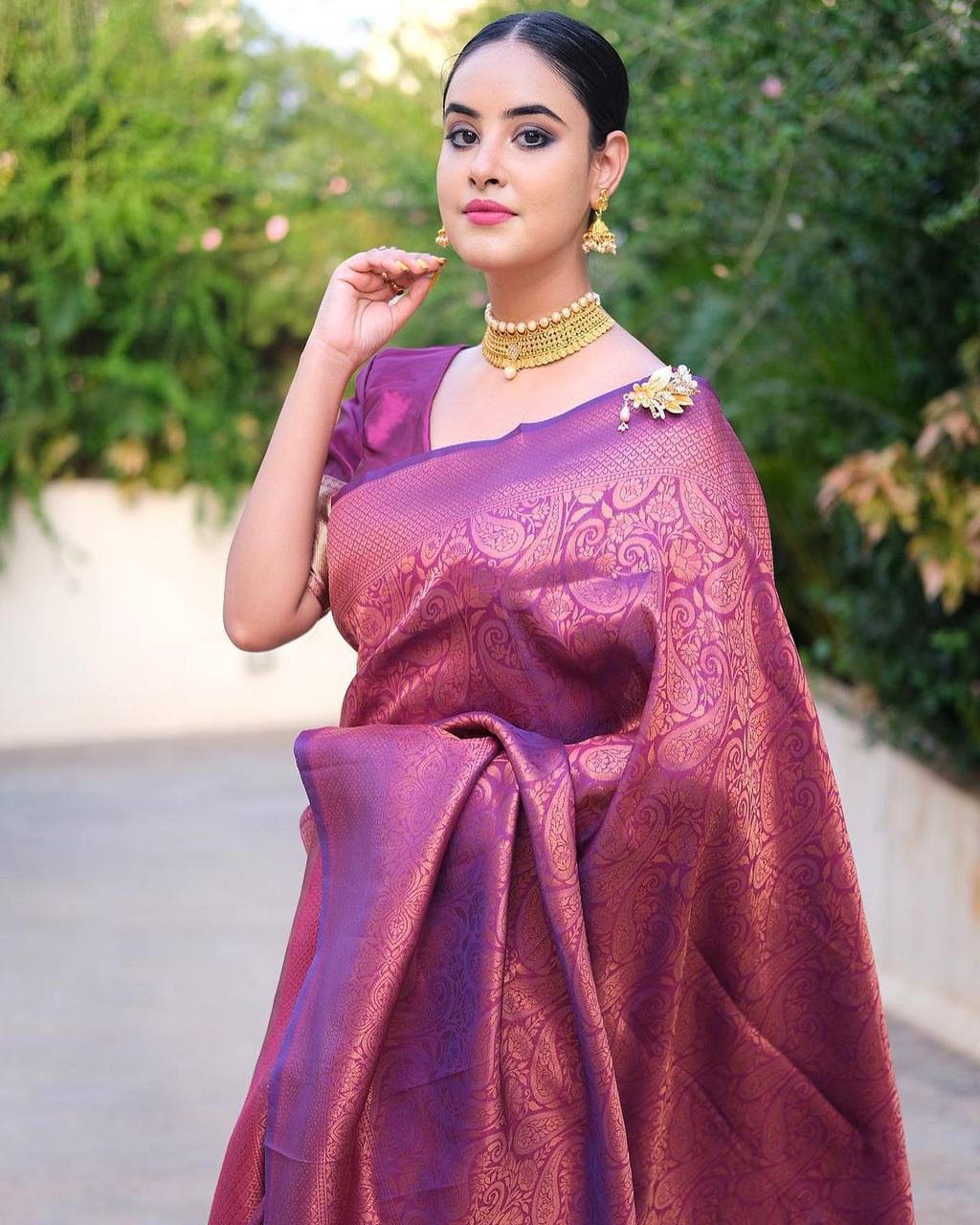 Runglory Royal Purple Wine Woven Kanjivaram Saree