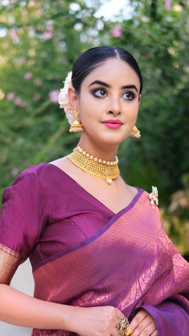 Runglory Royal Purple Wine Woven Kanjivaram Saree
