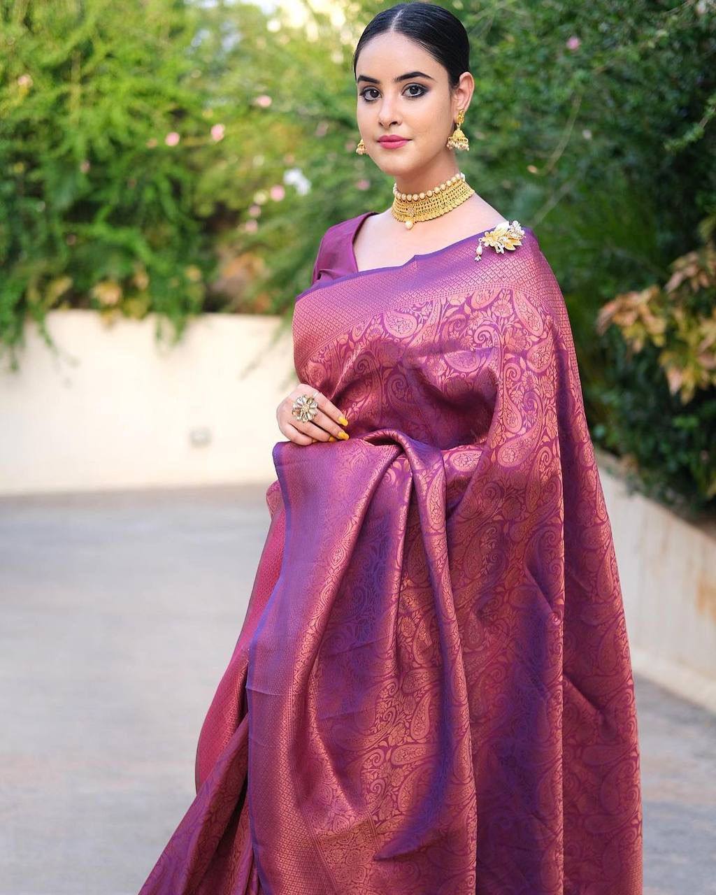 Runglory Royal Purple Wine Woven Kanjivaram Saree