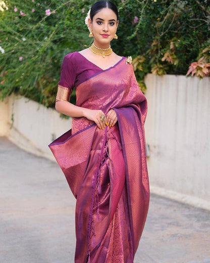 Runglory Royal Purple Wine Woven Kanjivaram Saree